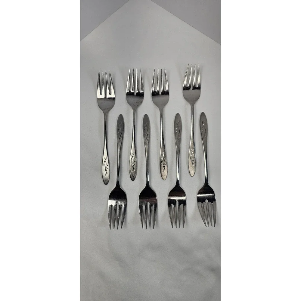 Oneida Ember Glow Stainless Steel Salad Forks‎ Set of 8 Floral Flatware